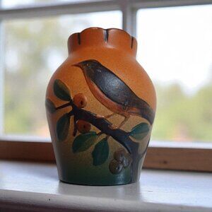 Vintage Danish Art Pottery Bud Vase - P. Ipsens Enke - Hand Painted Bird Design